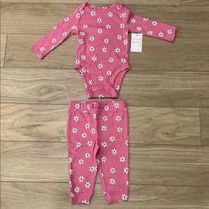 Pink Floral Baby Onesie and Pants Set